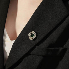 14k Gold Paved Crystal Emerald Gemstone Brooch Green