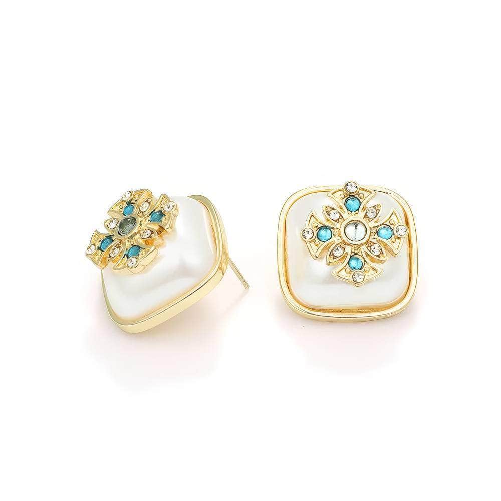 14k Gold Paved Crystal Gemstone Enamel Statement Earrings