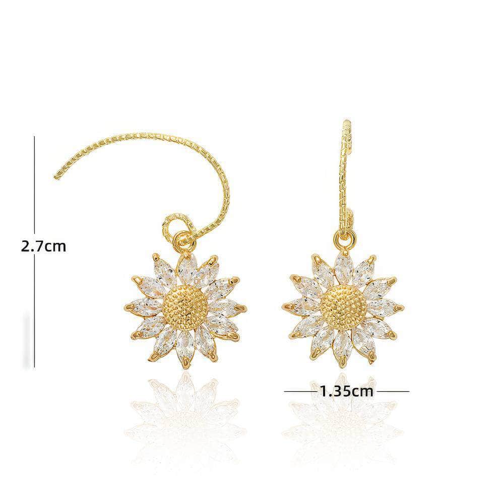 14k Gold Paved Crystal Honeycomb Floral Dangle Earrings White / Hook On