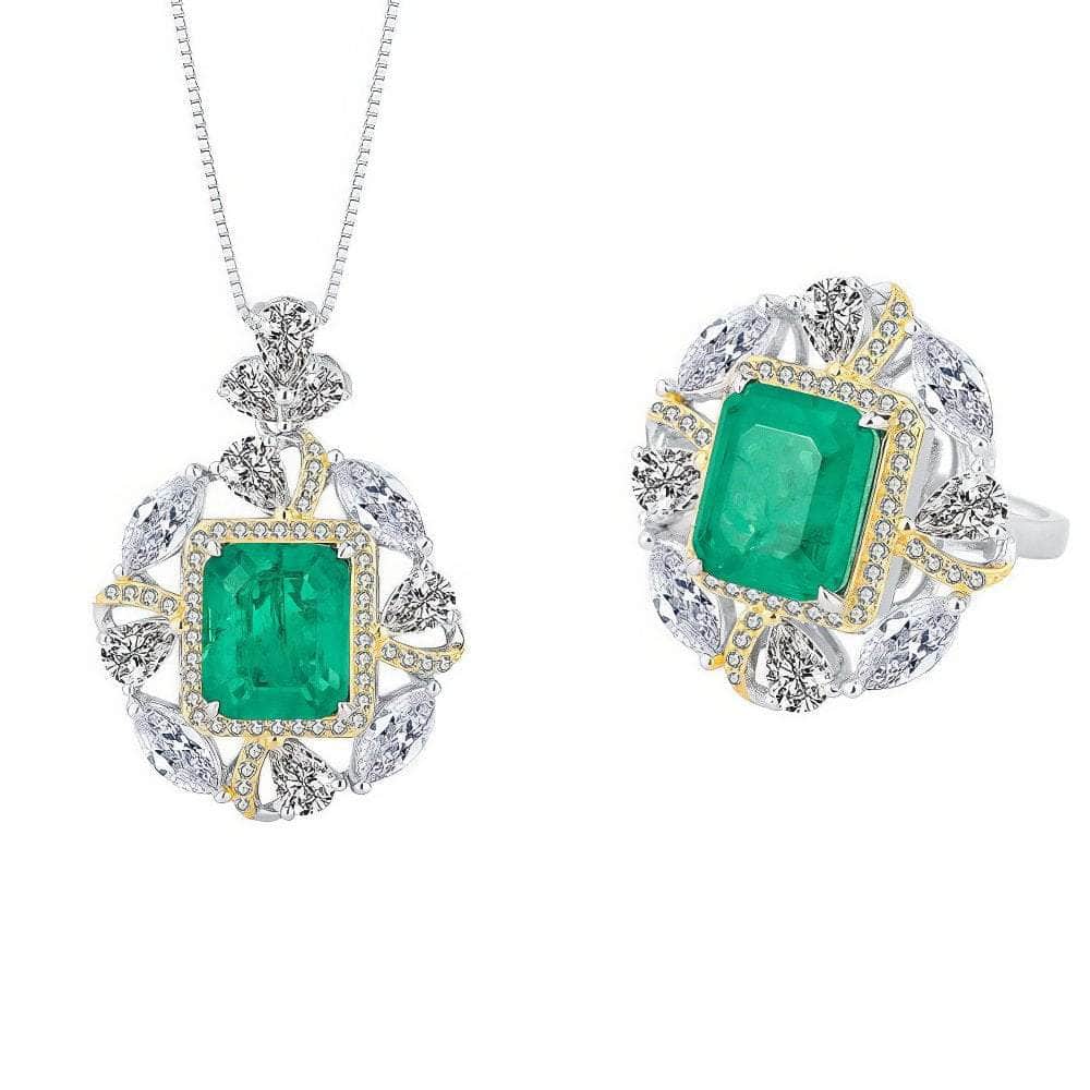 14K Gold Paved Crystal Lab Created Emerald Jewelry Set 5 US / Emerald / Necklace