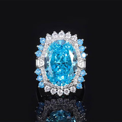 14k Gold Paved Crystal Lab Grown Diamond Paraiba Tourmaline Statement Ring 5 US / Aquamarine