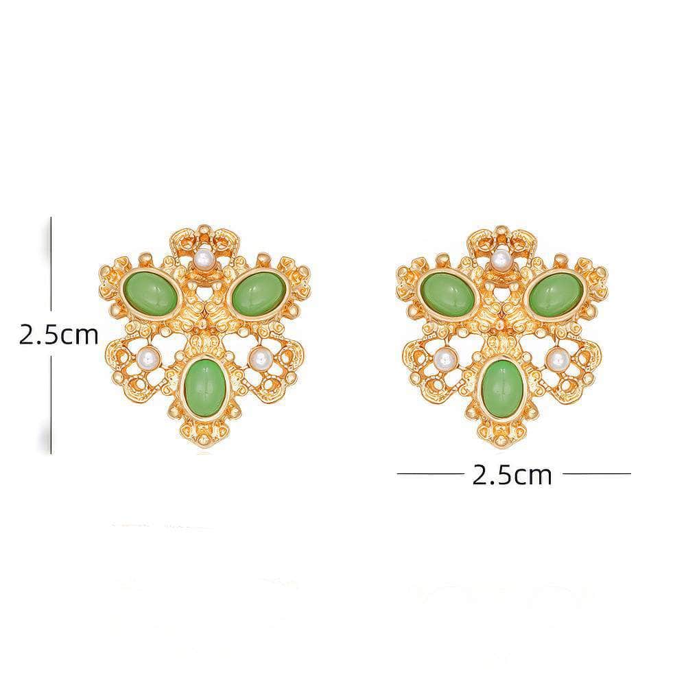 14k Gold Paved Crystal Pearl Green Opal Earrings YellowGreen / Clasp