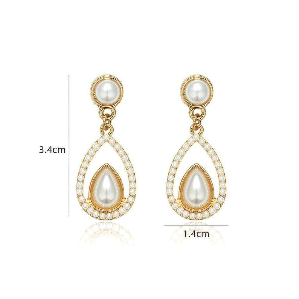 14K Gold Paved Crystal Pearl Teardrop Earrings