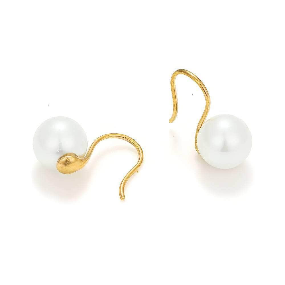 14K Gold Pearl Basic Dangle Minimalist Earrings White