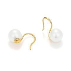 14K Gold Pearl Basic Dangle Minimalist Earrings White