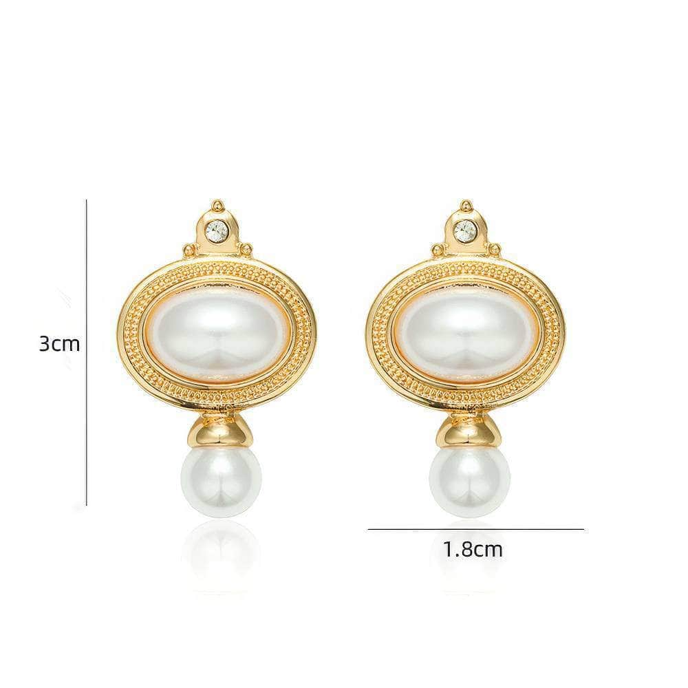 14K Gold Pearl Bezel Rhinestone Drop Earrings