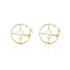 14k Gold Pearl Cosmic Deco Earrings White