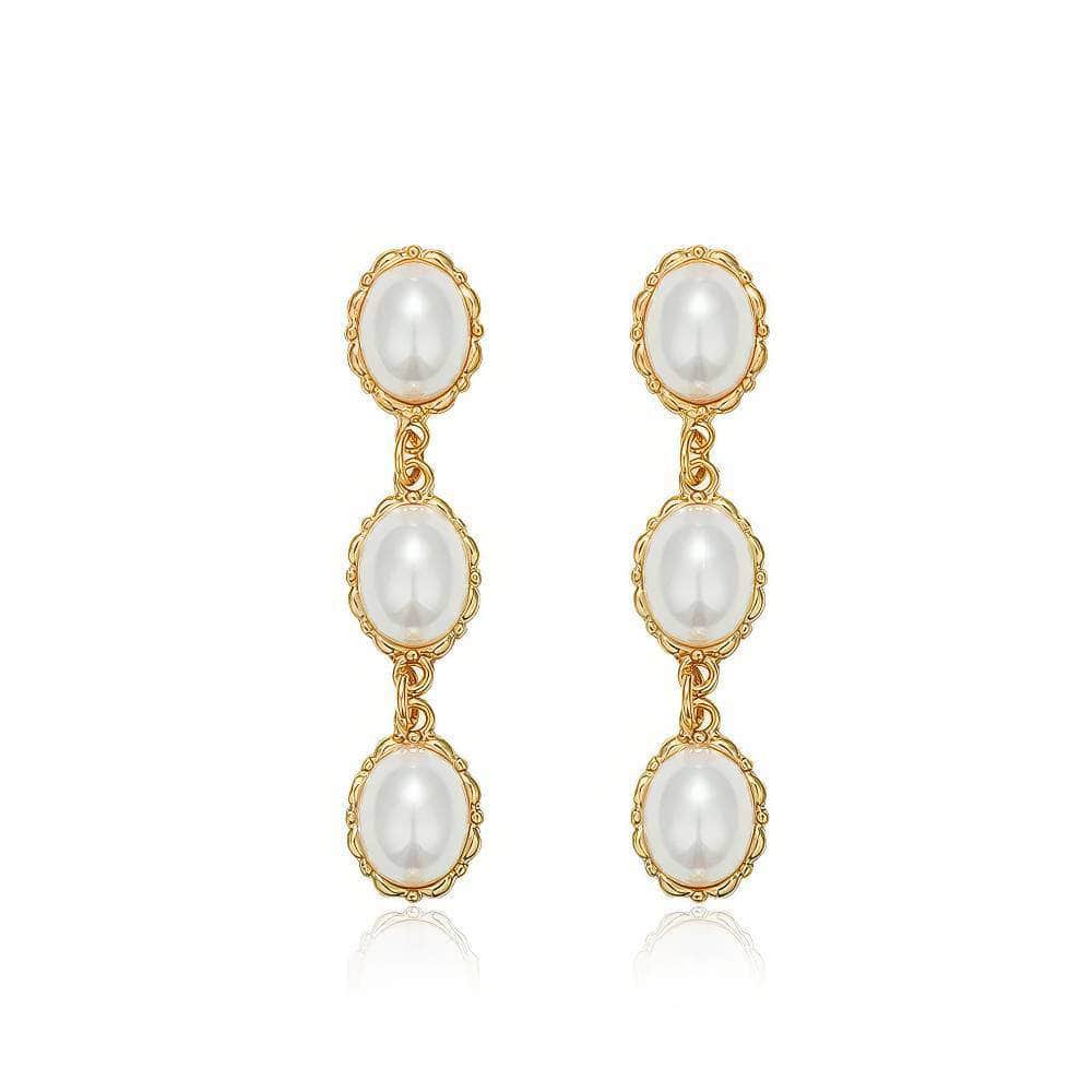 14k Gold Pearl Dangle Chain Twist Earrings Ivory