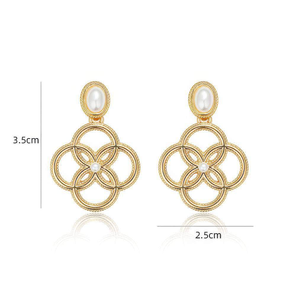 14k Gold Pearl Deco Dangle Golden Loop Earrings Gold / Clip On