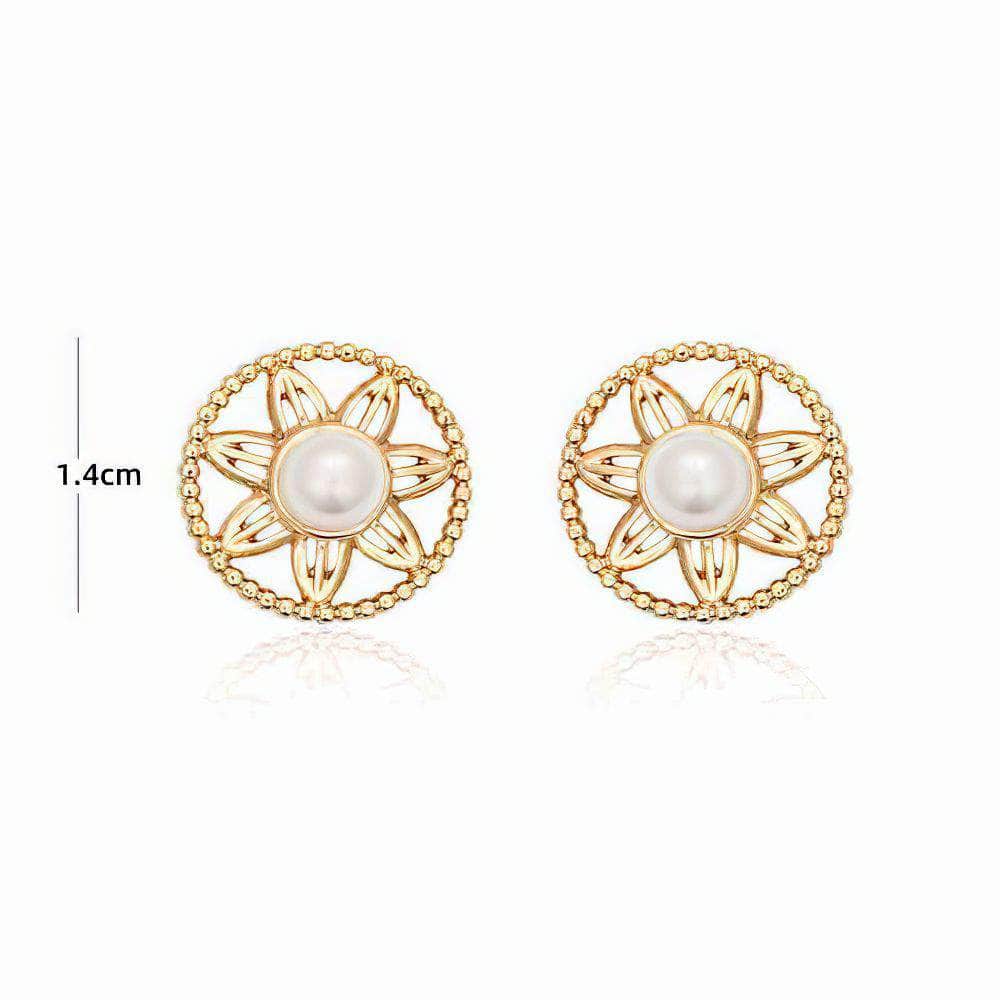 14k Gold Pearl Decor Floral Statement Earrings Gold / Clip On