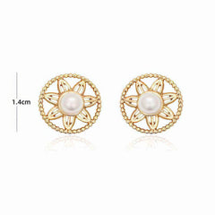 14k Gold Pearl Decor Floral Statement Earrings Gold / Clip On
