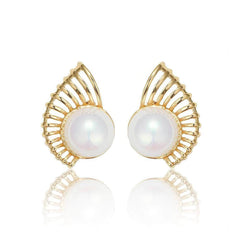 14k Gold Pearl Decor Winged Detail Earrings Gold / Clip On