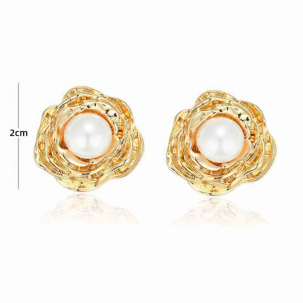 14k Gold Pearl Embellished Floral Grail Studs