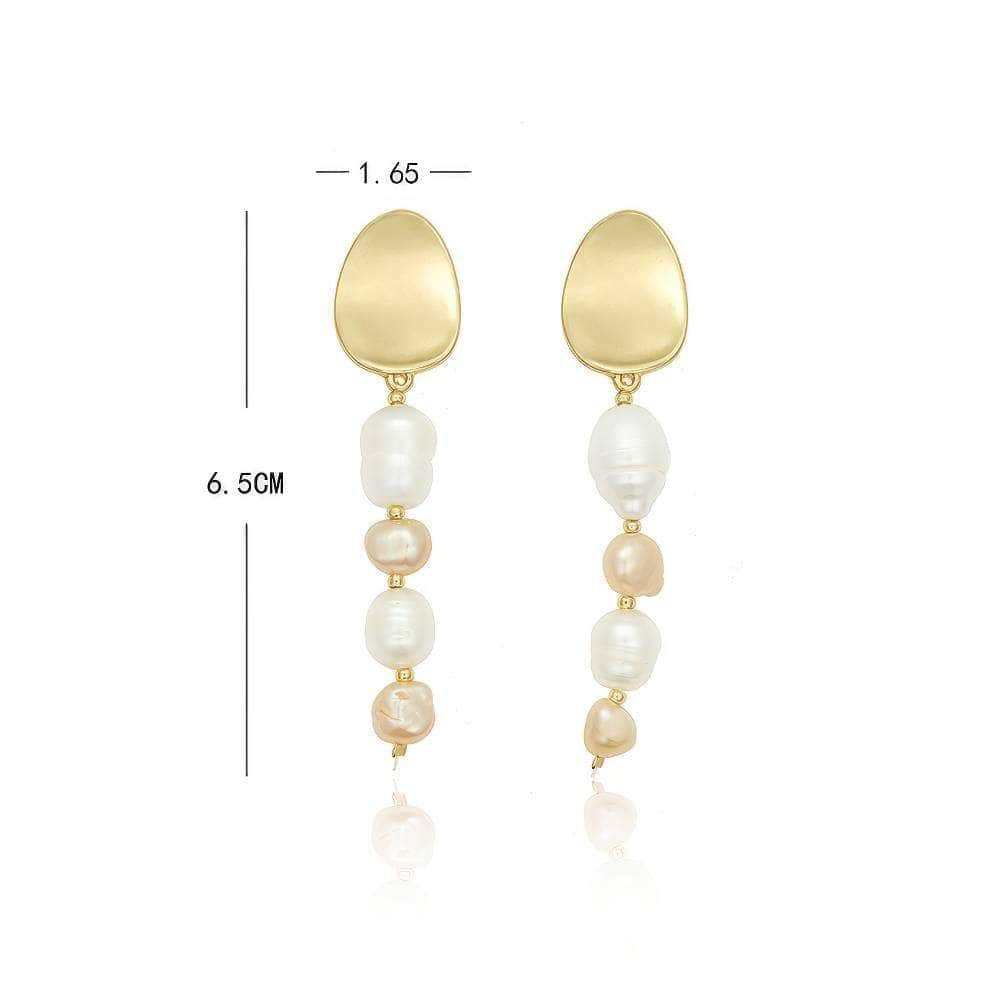 14K Gold-Plated Triple Baroque Dangle Earrings White / Clip On