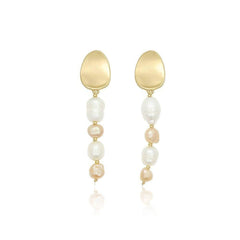 14K Gold-Plated Triple Baroque Dangle Earrings White / Clip On