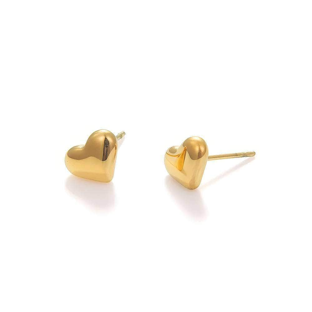 14K Gold Puffed Heart Stud Earrings Gold / Clip On