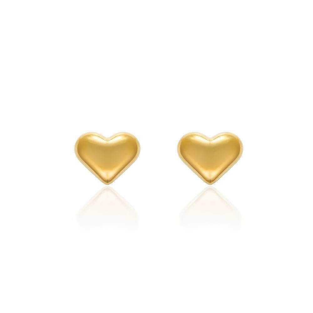 14K Gold Puffed Heart Stud Earrings Gold / Clip On