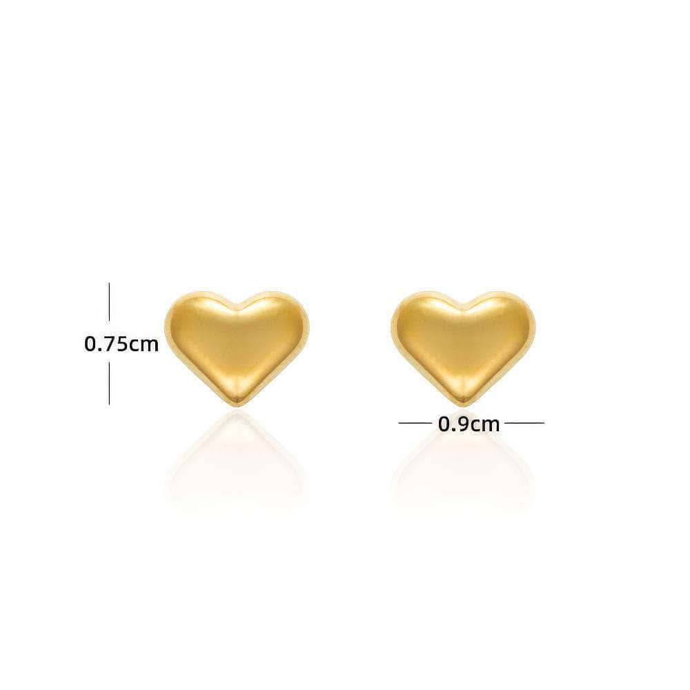 14K Gold Puffed Heart Stud Earrings Gold / Clip On