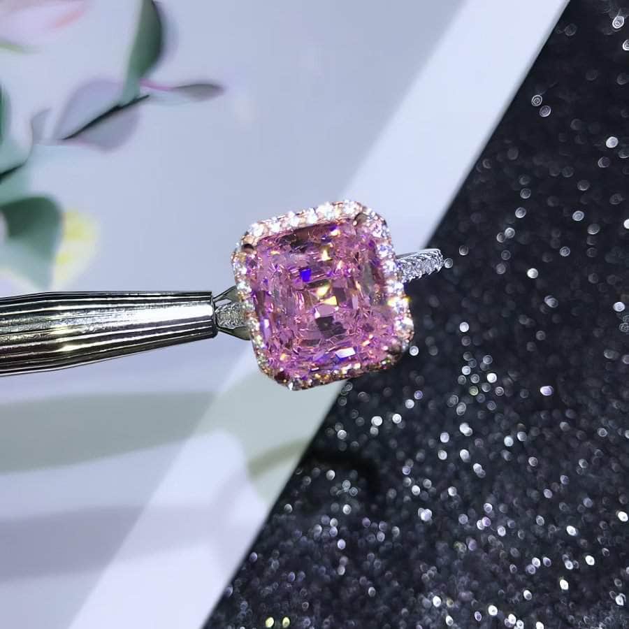 14K Gold Radiant Cut Lab Grown Pink Sapphire Ring
