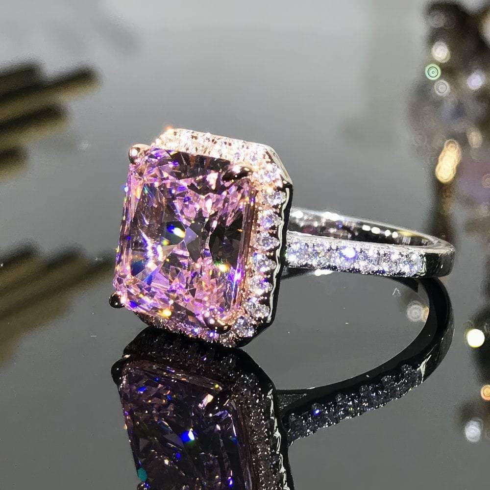14K Gold Radiant Cut Lab Grown Pink Sapphire Ring
