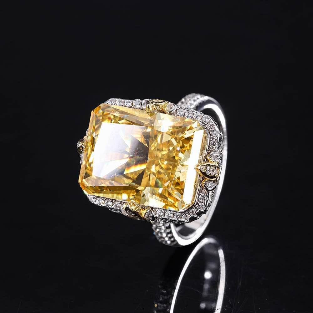 14K Gold Radiant Cut Lab Simulated Diamond Paved Crystal Ring