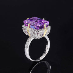 14K Gold Radiant Cut Lab Simulated Diamond Paved Crystal Ring 5 US / Purple Diamond