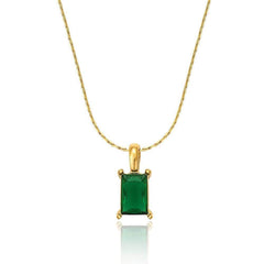 14K Gold Rectangular Cut Emerald Gemstone Necklace Green