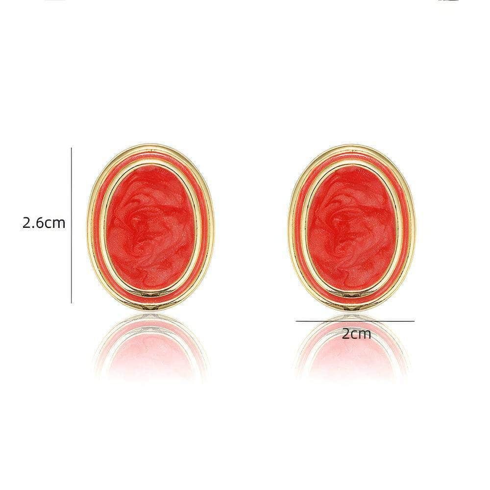 14K Gold Red Coral Cabochon Oval Earrings