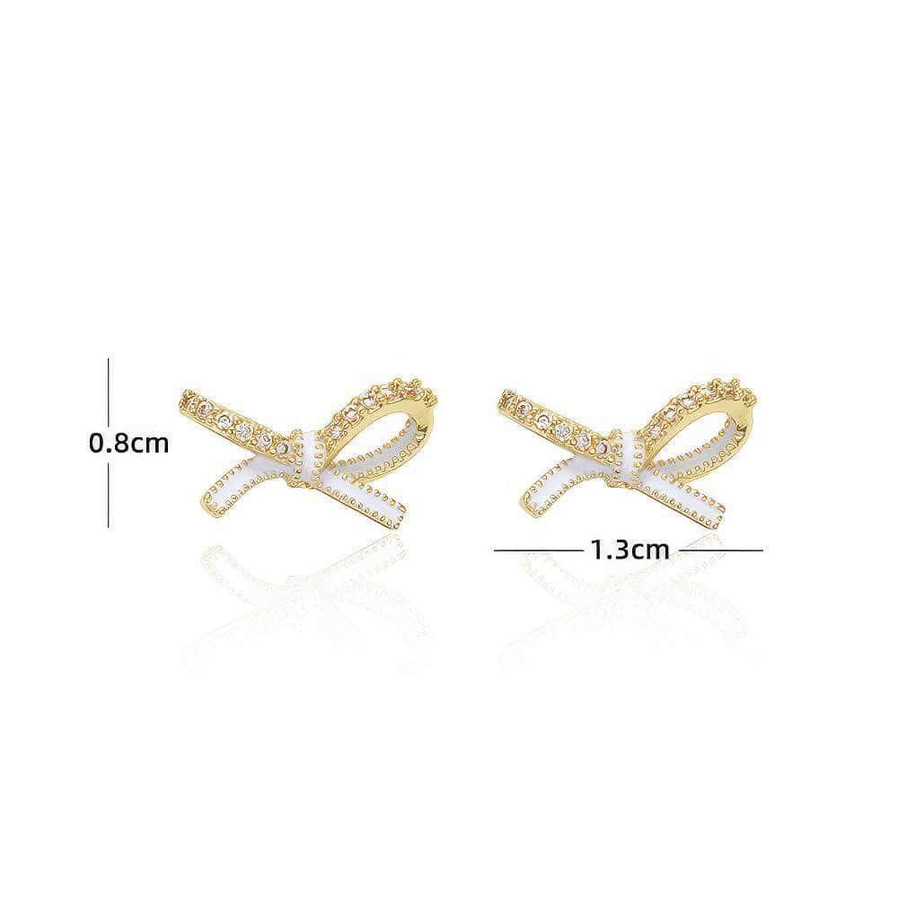 14K Gold Rhinestone Bow Crystal Earrings