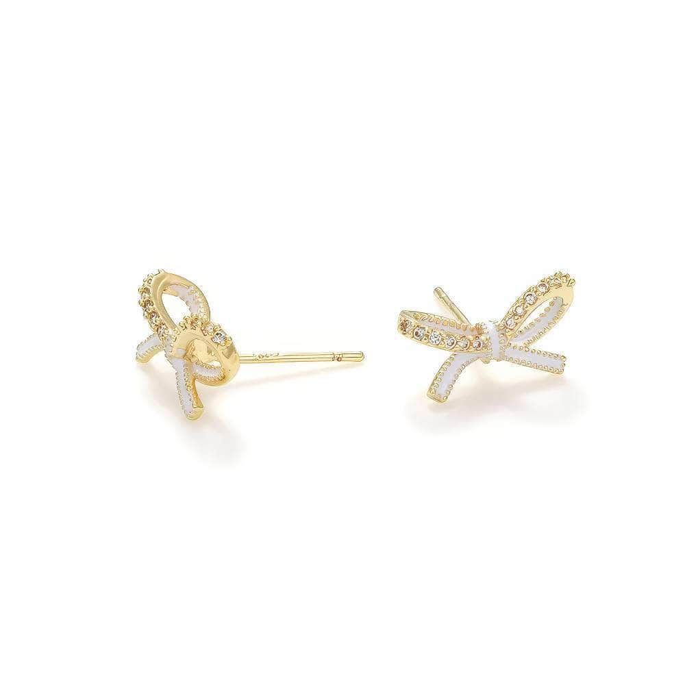 14K Gold Rhinestone Bow Crystal Earrings Gold / Clip On