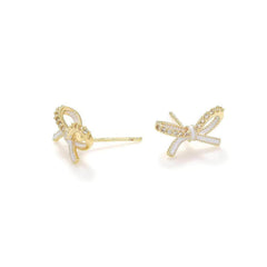 14K Gold Rhinestone Bow Crystal Earrings Gold / Clip On