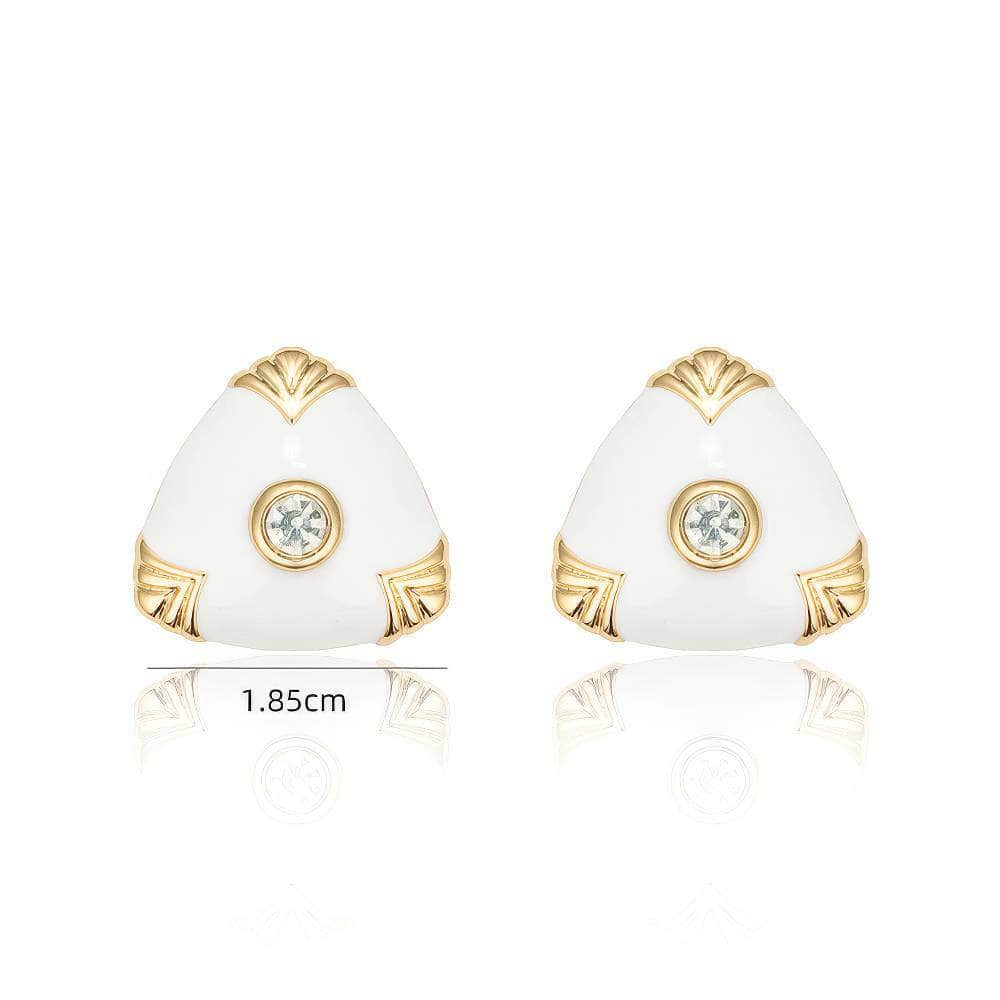 14K Gold Rhinestone Inlaid Enamel Stud Earrings