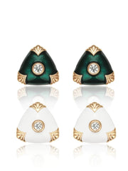 14K Gold Rhinestone Inlaid Enamel Stud Earrings