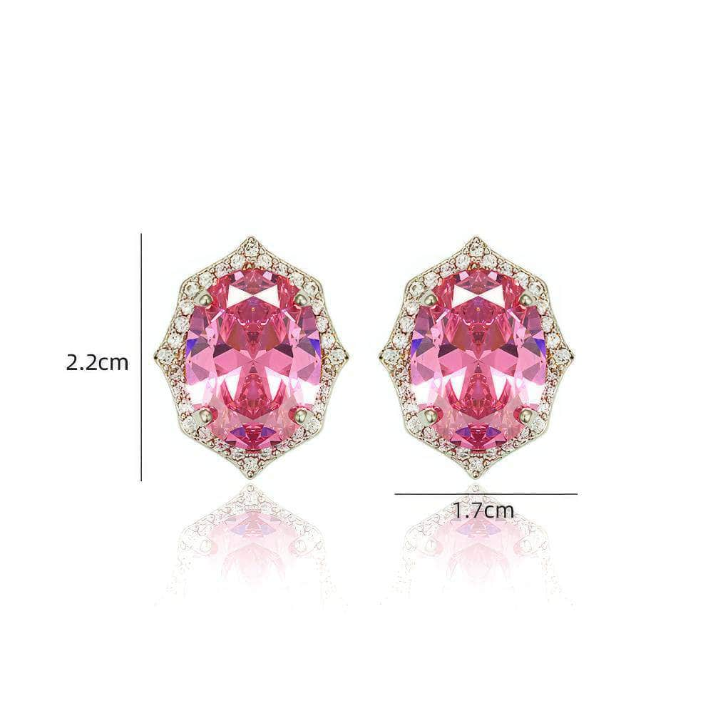 14K Gold Rhinestone Pink Halo Earrings