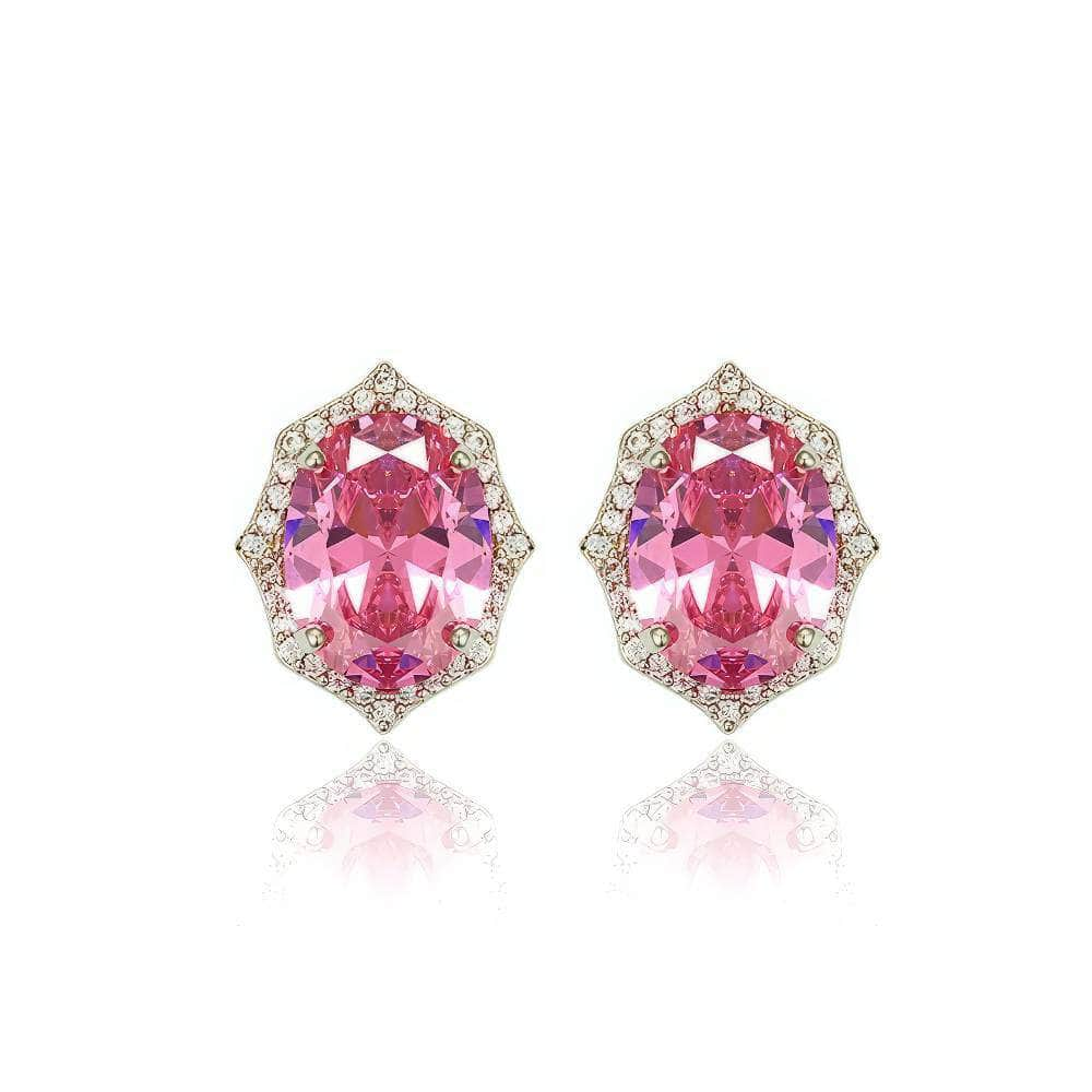 14K Gold Rhinestone Pink Halo Earrings Pink / Clip On