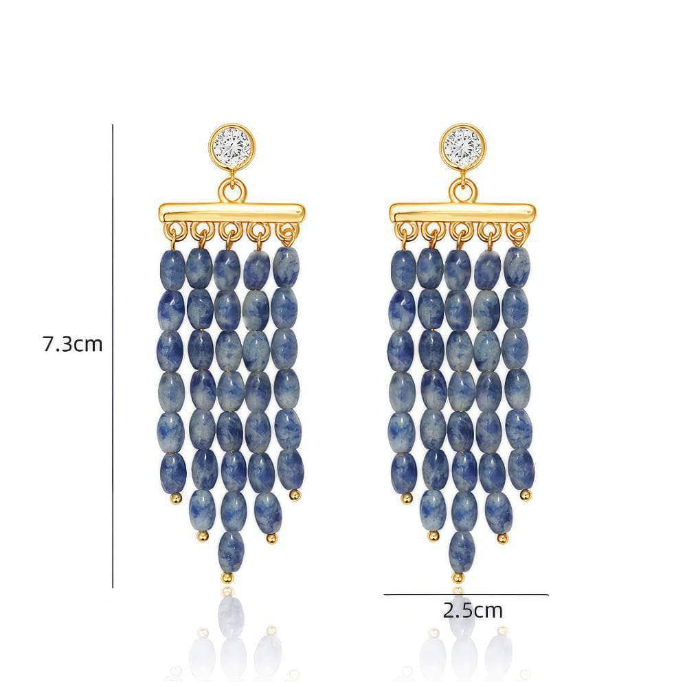 14K Gold Rhinestone Studded Pearly Chandelier Earrings Blue / Clip On