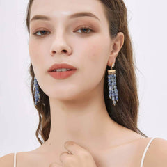 14K Gold Rhinestone Studded Pearly Chandelier Earrings Blue / Clip On