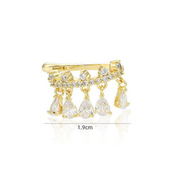 14K Gold Rhinestone Tassel Cuff Earrings Gold