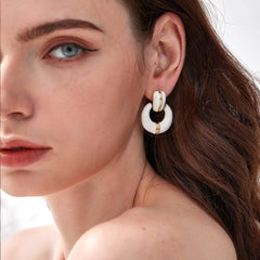 14K Gold Round Dangle Enamel Earrings