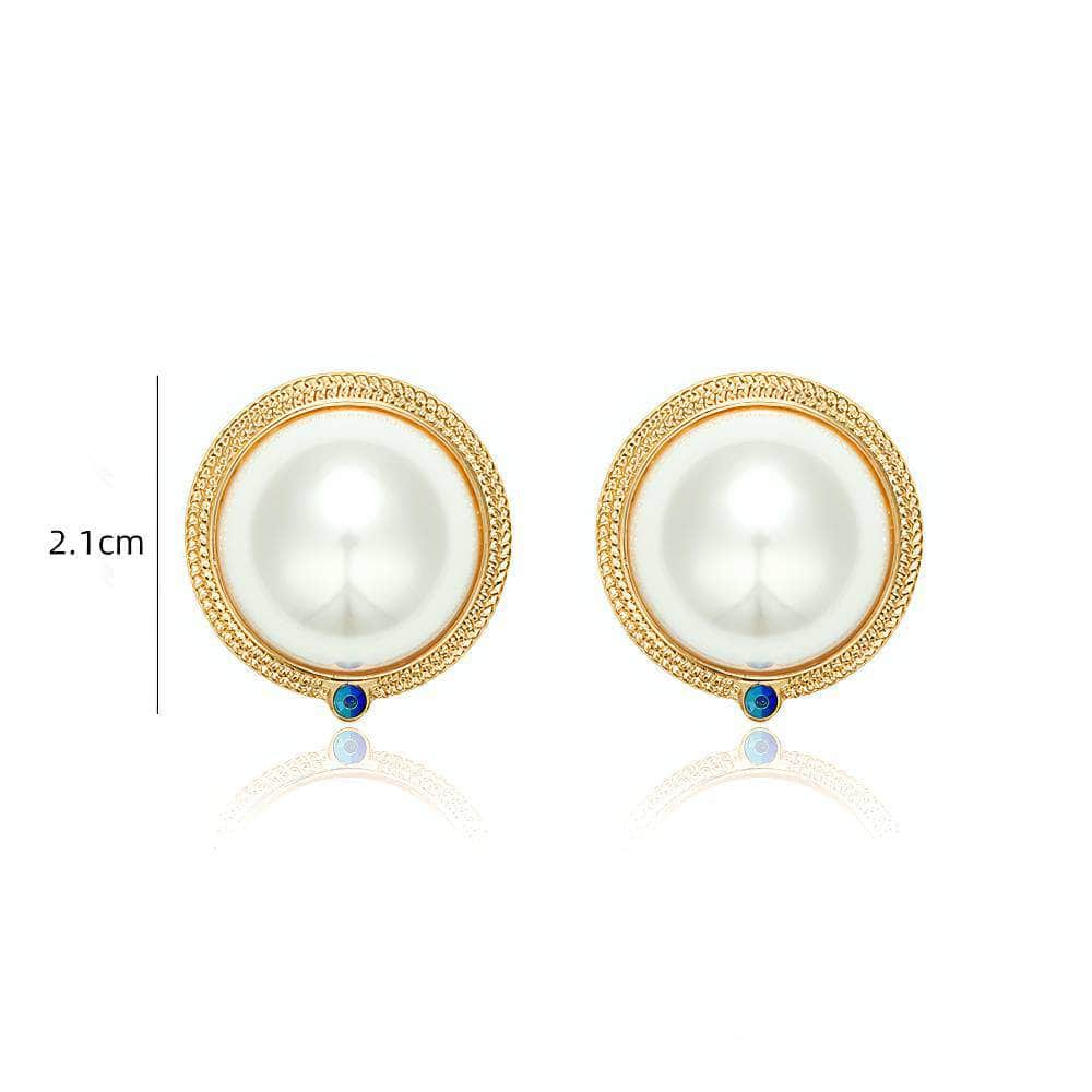 14K Gold Round Mabe Pearl Bezel Gemstone Earrings