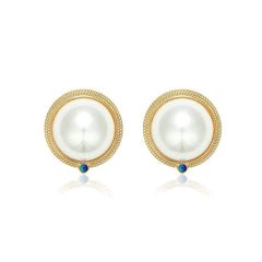 14K Gold Round Mabe Pearl Bezel Gemstone Earrings White / Clip On