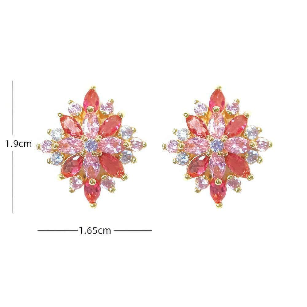 14K Gold Snowflakes Crystal Gemstone Stud Earrings