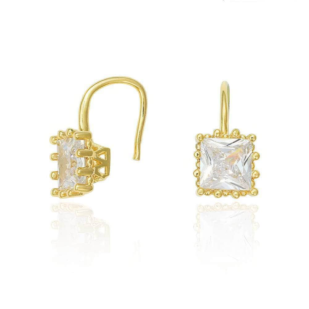 14K Gold Square Rhinestone Inlaid Drop Earrings