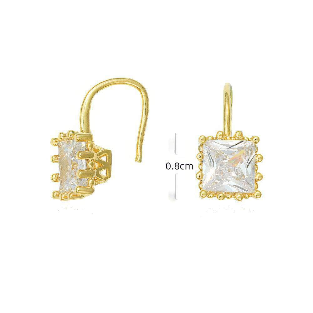 14K Gold Square Rhinestone Inlaid Drop Earrings