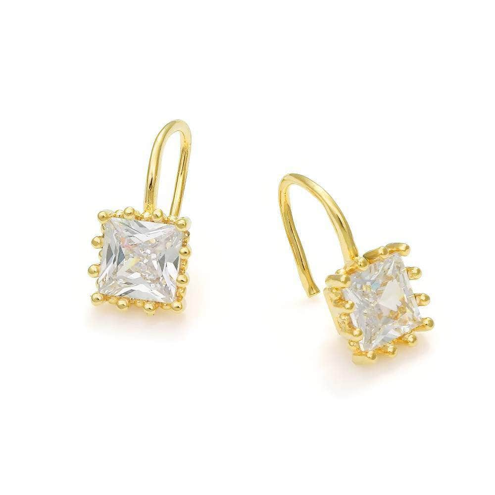 14K Gold Square Rhinestone Inlaid Drop Earrings Gold / Clip On