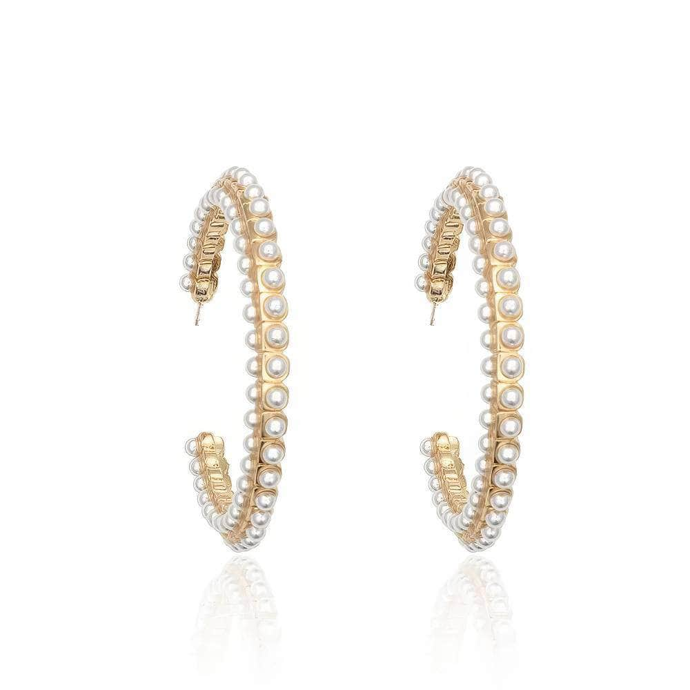 14K Gold Statement Freshwater Pearl Hoop Earrings White / Clip On