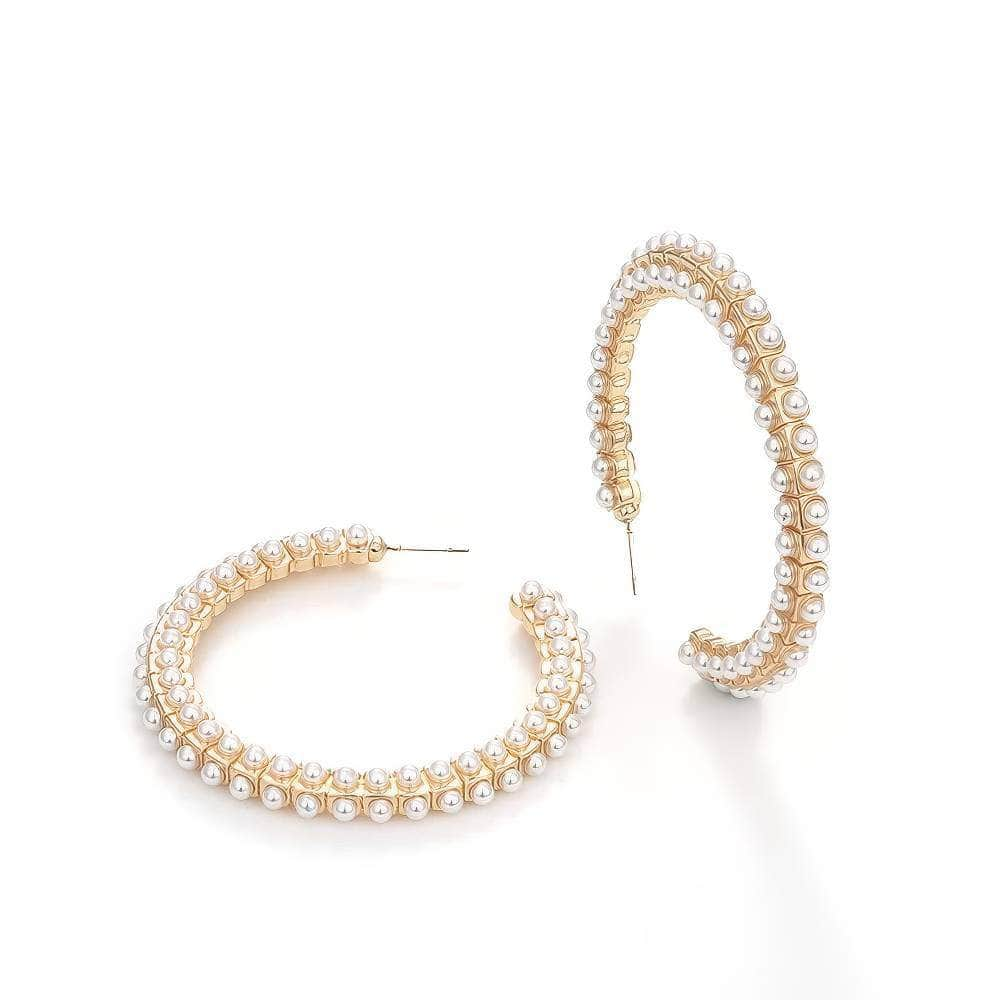 14K Gold Statement Freshwater Pearl Hoop Earrings White / Clip On