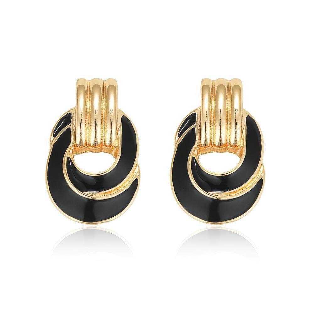 14k Gold Toned Vintage Enamel Stud Earrings Black / Clasp