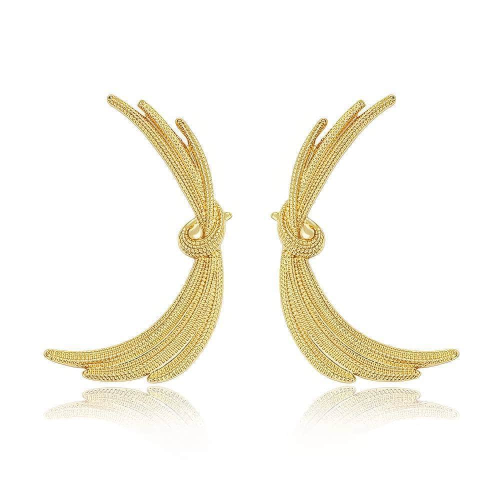 14K Gold Twisted Angel Wings Statement Earrings Gold / Clip On