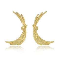 14K Gold Twisted Angel Wings Statement Earrings Gold / Clip On